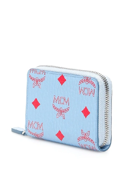 Shop Mcm Zipped Monogram Wallet In Blue