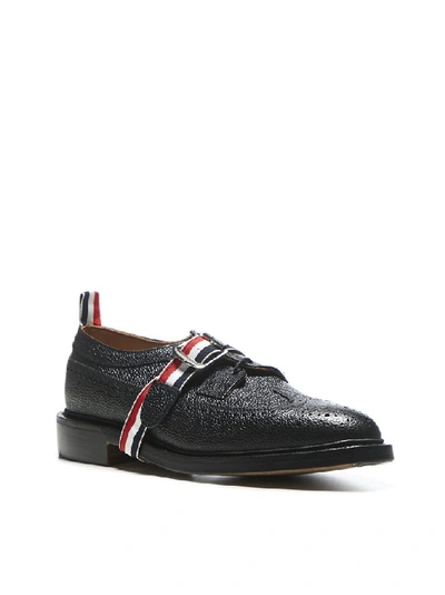 Shop Thom Browne Logo Strap Wingtip Brogues In Black