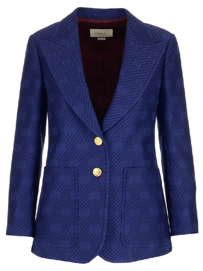 Shop Gucci Gg Embroidered Blazer In Blue