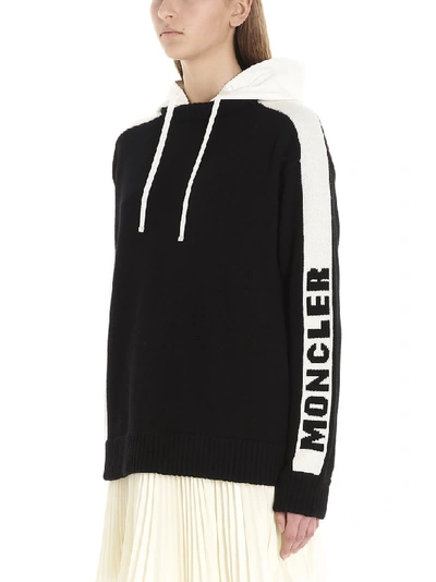 Shop Moncler Logo Side Striped Hoodie In Black