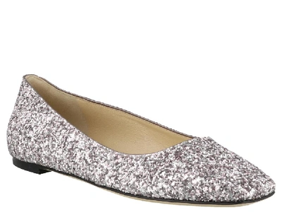 Shop Jimmy Choo Mirele Glittered Flat Shoes In Silver