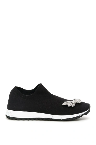 Shop Jimmy Choo Verona Embellished Knit Sneakers In Black
