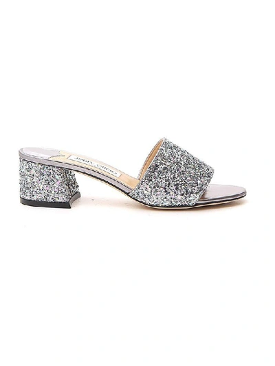 Shop Jimmy Choo Minea 45 Glittered Sandals In Silver