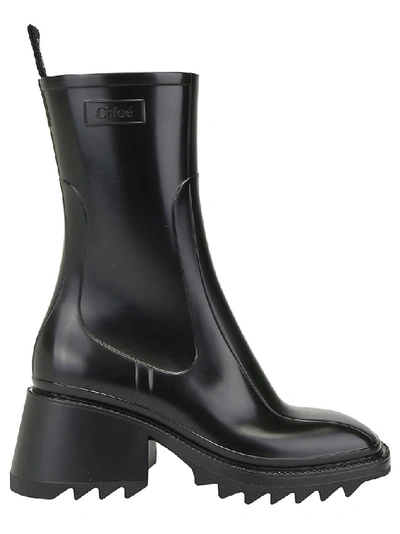 Shop Chloé Betty Logo Embossed Rain Boots In Black