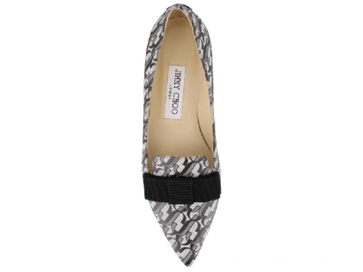 Shop Jimmy Choo Gala Monogram Print Flat Shoes In Grey