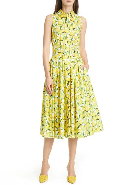 Shop Michael Kors Lemon Print Midi Shirtdress In Lemon/ Optic White Multi