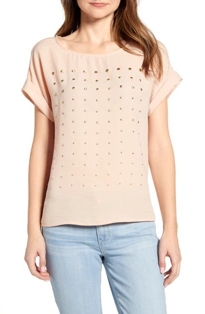 Shop Vince Camuto Metal Dot Short Sleeve Top In Apricot Cream
