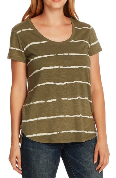 Shop Vince Camuto Linear Whispers Cotton Blend T-shirt In Lt Sage