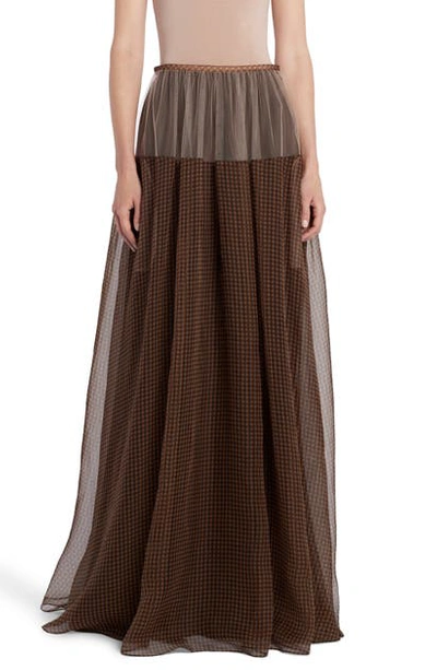 Shop Fendi Check Silk & Tulle Maxi Skirt In Ebony