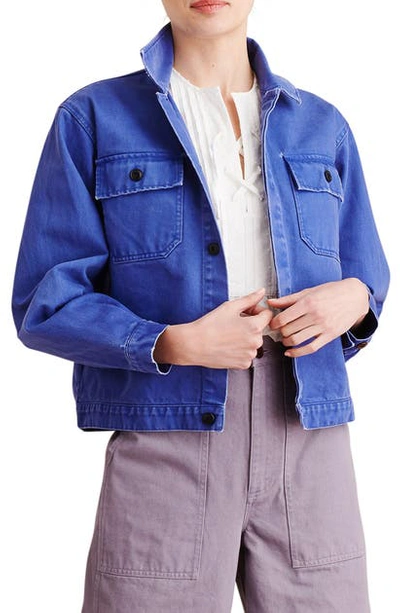 Shop Alex Mill Washed Denim Crop Work Jacket In Vintage Cobalt