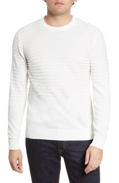 Shop Bugatchi Stripe Cotton Crewneck Sweater In Chalk
