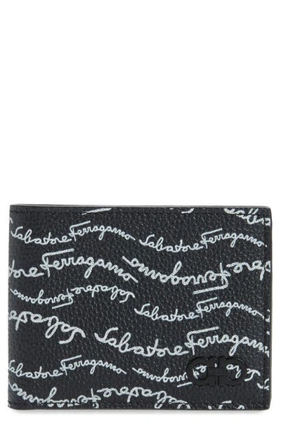 Shop Ferragamo Signature Print Leather Wallet In Black / White
