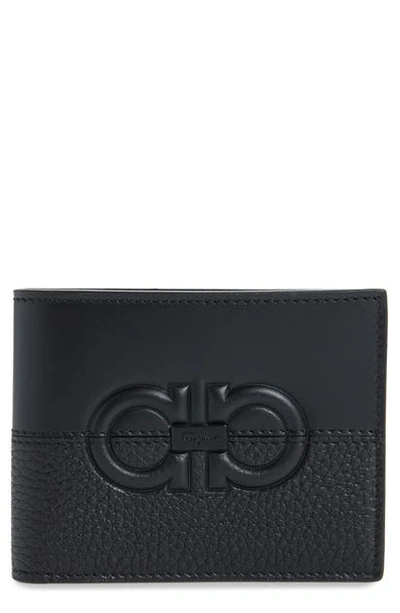 Shop Ferragamo Firenze Debossed Leather Wallet In Black / Black