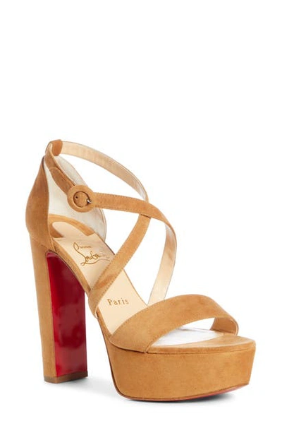 Shop Christian Louboutin Loubie Bee Alta Strappy Platform Sandal In Cafe Creme