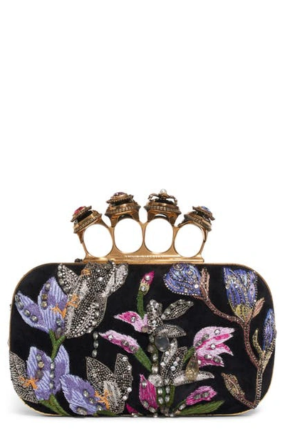 Shop Alexander Mcqueen Embroidered Knuckle Box Clutch In Multicolor