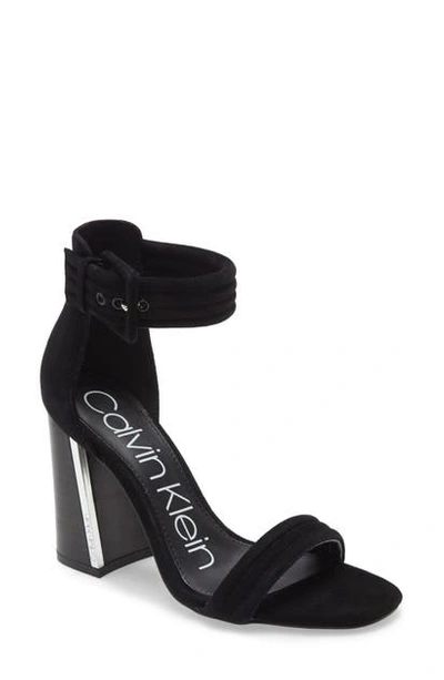 Shop Calvin Klein Rochanda Ankle Strap Sandal In Black Suede