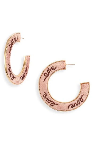 Shop Mignonne Gavigan Fiona Love Embroidered Hoops In Mauve
