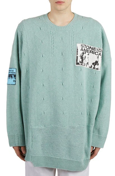 Shop Raf Simons Patch Oversize Merino Wool Sweater In Lightblue42