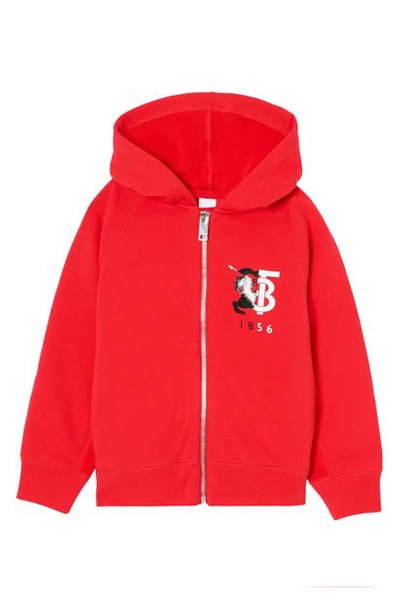 Shop Burberry Henry Logo Graphic Cotton Hoodie In Bright Red
