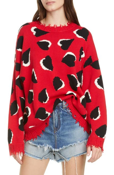 Shop R13 Heart Oversize Cotton Sweater In Red W/ Hearts