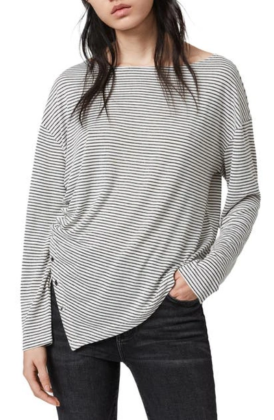 Shop Allsaints Hatti Stripe Asymmetrical T-shirt In Chalk/ Charcoal