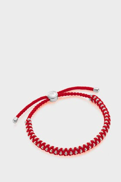 Shop Monica Vinader Sterling Silver And Coral Rio Friendship Bracelet In Silver And Coral Red