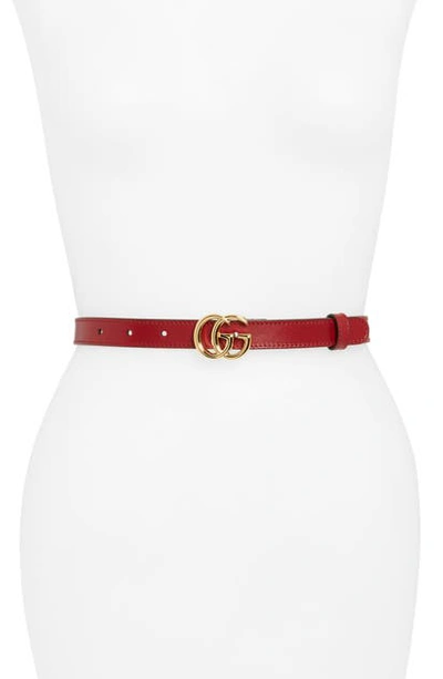 Shop Gucci Double-g Buckle Leather Belt In New Cherry Red