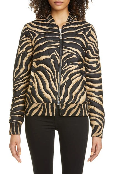 Shop Moncler Abricot Zebra Stripe Quilted Silk Bomber Jacket In Print