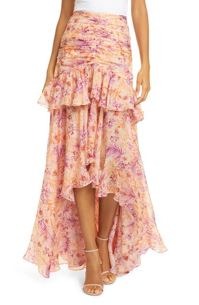 Shop Amur Fie Floral Silk High/low Skirt In Cantaloupe Rosa Floral
