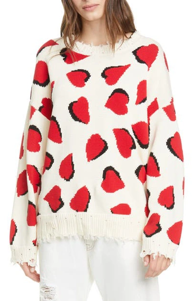 Shop R13 Heart Oversize Cotton Sweater In Ecru W/ Hearts