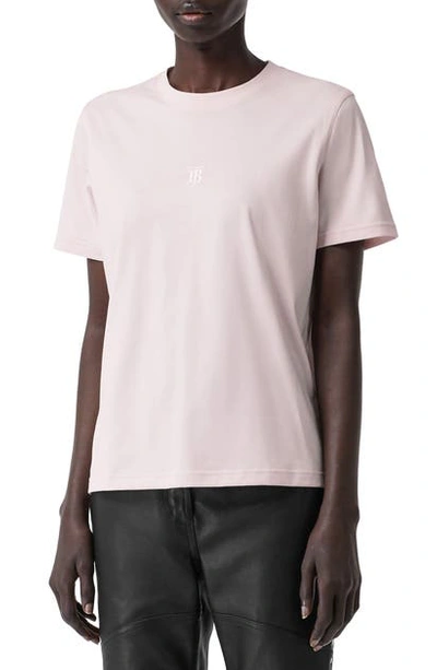 Shop Burberry Dovey Tb Monogram Embroidered Cotton T-shirt In Alabaster Pink
