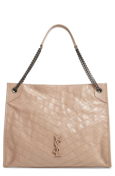 Shop Saint Laurent Large Niki Calfskin Leather Shopper In Gold Sand