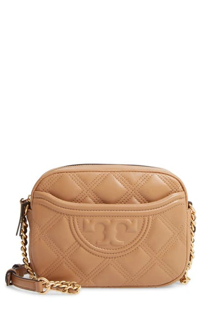 Shop Tory Burch Fleming Quilted Leather Camera Bag In Tiramisu