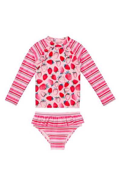 Shop Andy & Evan Two-piece Rashguard Swimsuit In Pink Strawberry
