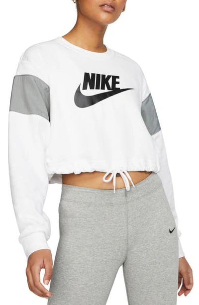 Shop Nike Sportswear Heritage Crop Fleece Sweatshirt In Smoke Grey/ White/ Black