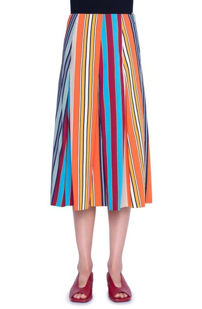 Shop Akris Punto Parasol Stripe Pleated Midi Skirt In Parasol Stripe Multicolor