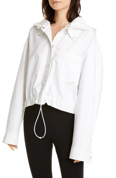 Shop Alexander Wang Cotton Shirt Jacket With Detachable Hood In White