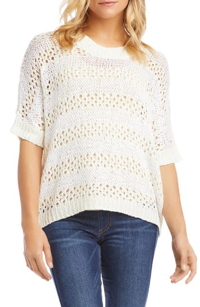 Shop Karen Kane Crochet Short Sleeve Sweater In Stripe