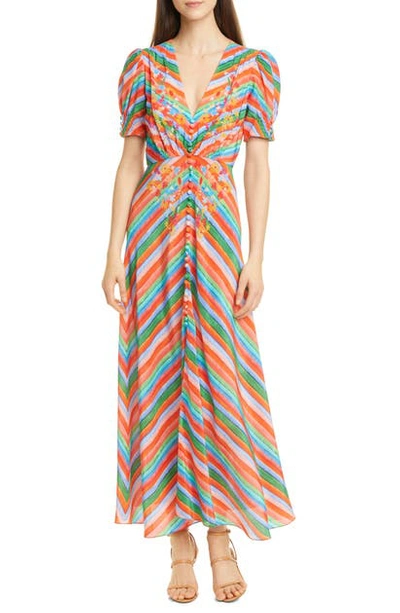 Shop Saloni Lea Print Silk Maxi Dress In Camo Leopard