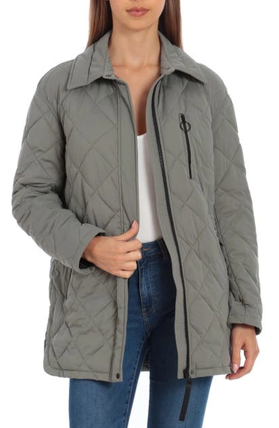 Shop Avec Les Filles Diamond Quilted Water Resistant Shirt Jacket In Olive