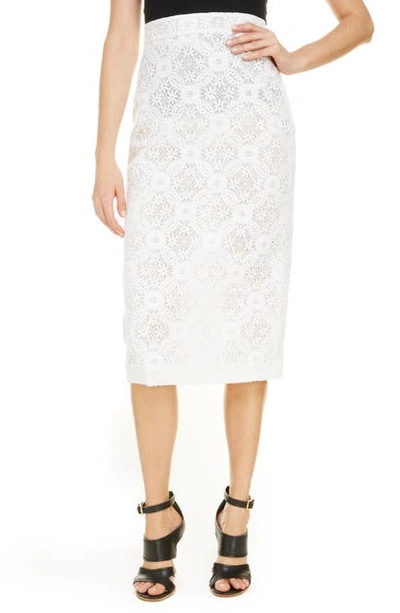 Shop Alexander Mcqueen Lace Pencil Skirt In Optical White
