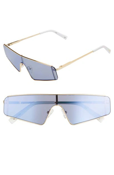 Shop Le Specs Cyberfame 143mm Flat Top Shield Sunglasses In Bright Gold/ Lilac