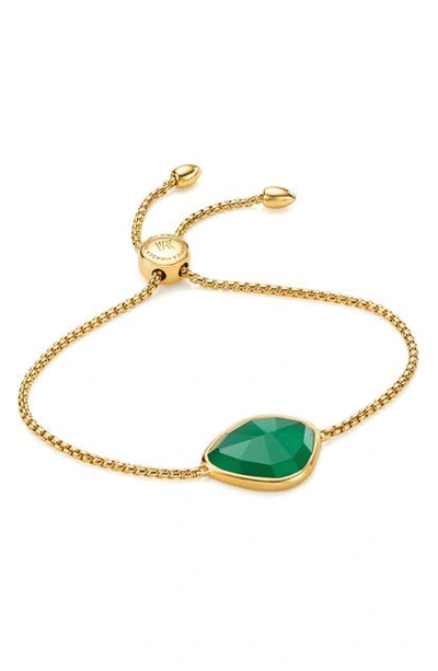 Shop Monica Vinader Siren Nugget Friendship Bracelet In Yellow Gold/ Green Onyx