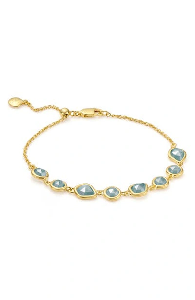 Shop Monica Vinader Siren Mini Nugget Cluster Bracelet In Yellow Gold/ Aquamarine