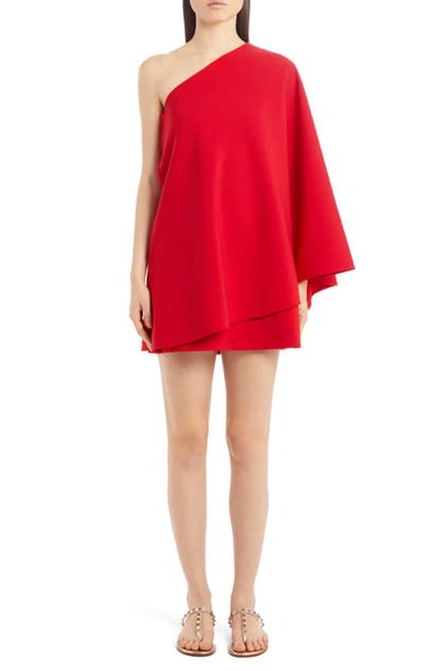 Shop Valentino Double Comfort One-shoulder Crepe Minidress In Rosso