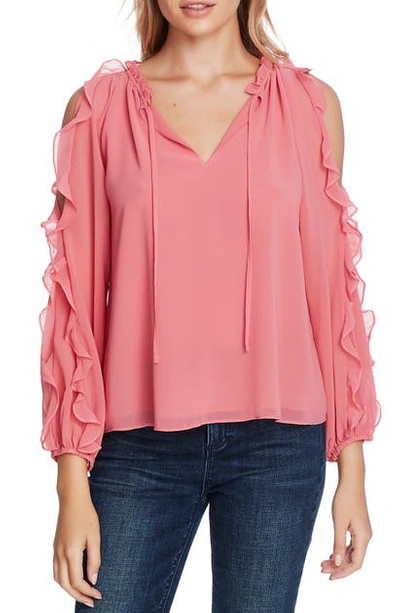 Shop 1.state Ruffle Cold Shoulder Top In Cherry Blossom