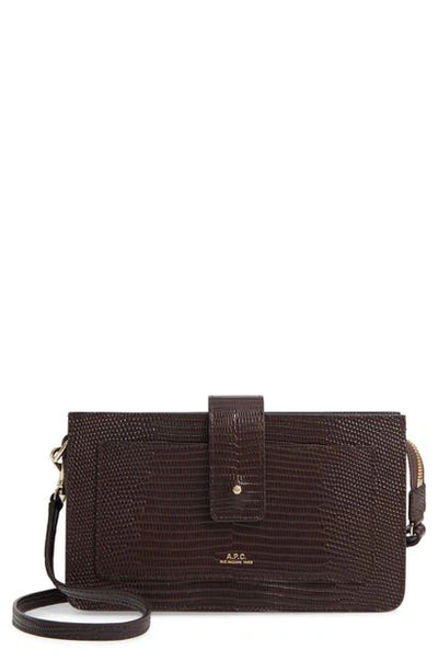 Shop Apc Albane Reptile Embossed Leather Crossbody Wallet In Cae Marron Fonce