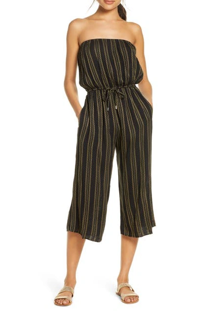 Shop Elan Strapless Cover-up Culotte Jumpsuit In Black/ Gold