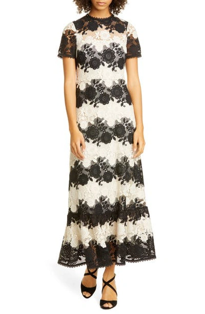 Shop Red Valentino Bicolor Macrame Lace Maxi Dress In Ivory/ Black