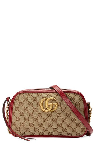 Shop Gucci Small Gg Marmont 2.0 Quilted Camera Shoulder Bag In Beige Ebony/ New Cherry Red